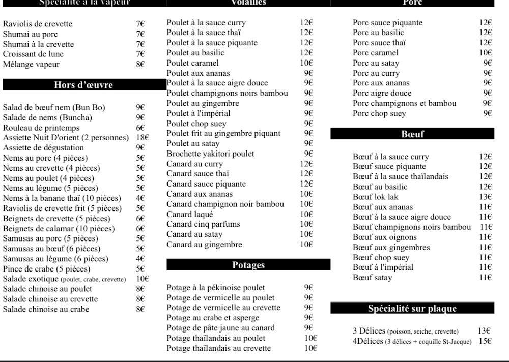 Restaurant Nuit d'Orient - Menu Image 2